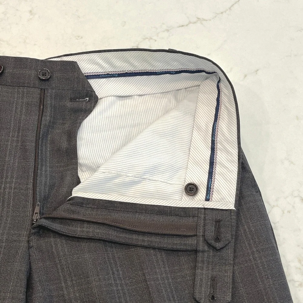 Saks Fifth Avenue BLACK Ermenegildo Zegna Suit Mens 40 Brown Plaid Wool Slim Fit